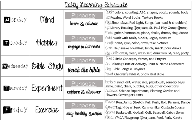Chart 1: Learning Activity Schedule.